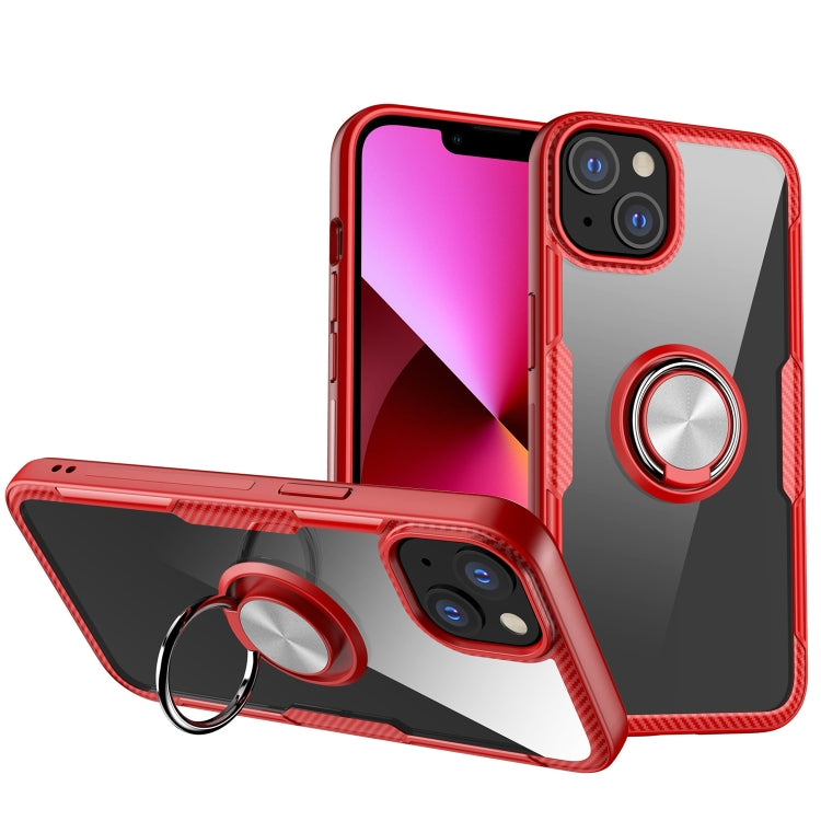 For iPhone 13 Shockproof Transparent TPU + Acrylic Protective Case with Ring Holder