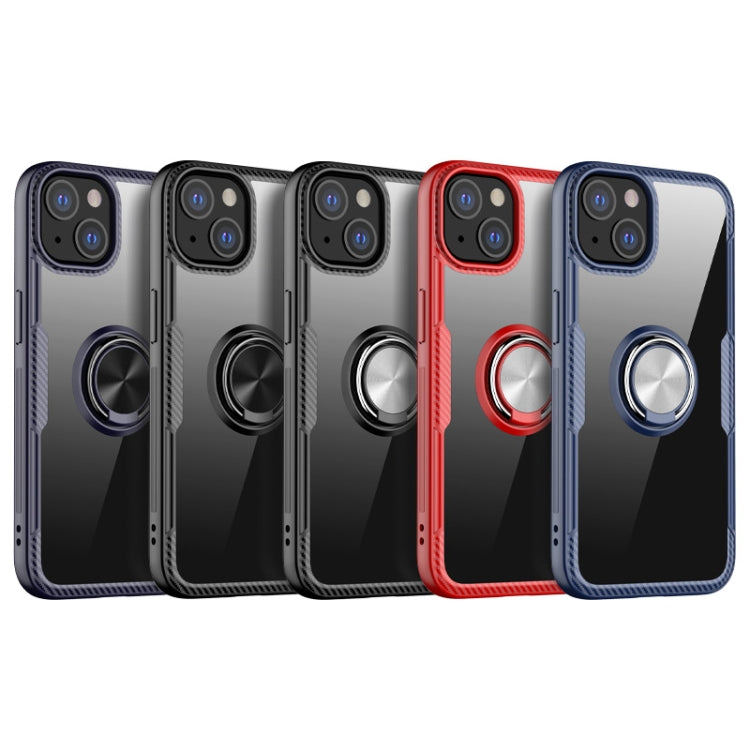For iPhone 13 Shockproof Transparent TPU + Acrylic Protective Case with Ring Holder