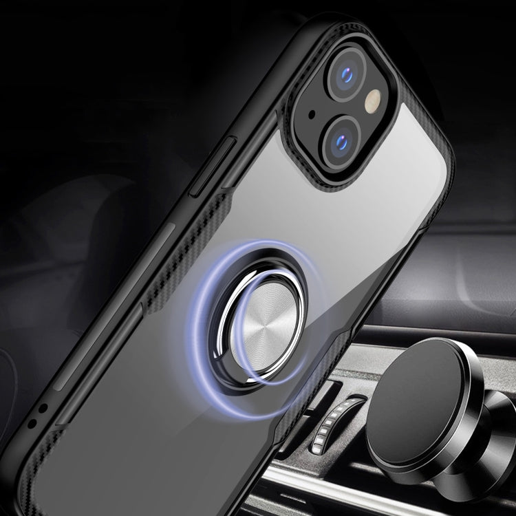 For iPhone 13 Shockproof Transparent TPU + Acrylic Protective Case with Ring Holder