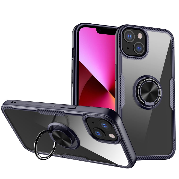For iPhone 13 Shockproof Transparent TPU + Acrylic Protective Case with Ring Holder