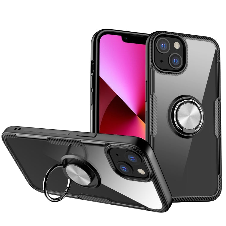 For iPhone 13 Shockproof Transparent TPU + Acrylic Protective Case with Ring Holder