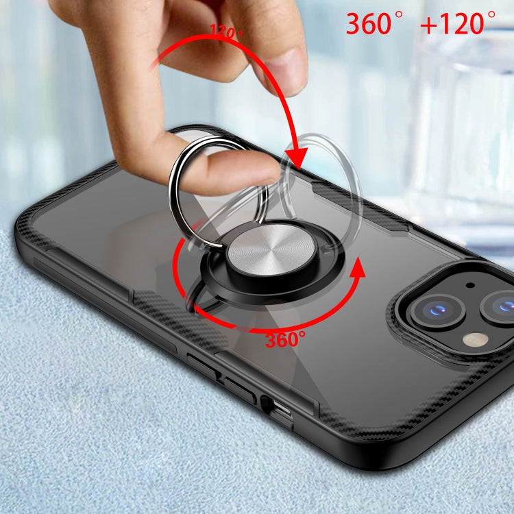 For iPhone 13 Shockproof Transparent TPU + Acrylic Protective Case with Ring Holder