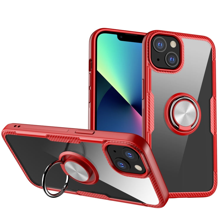 For iPhone 13 mini Shockproof Transparent TPU + Acrylic Protective Case with Ring Holder