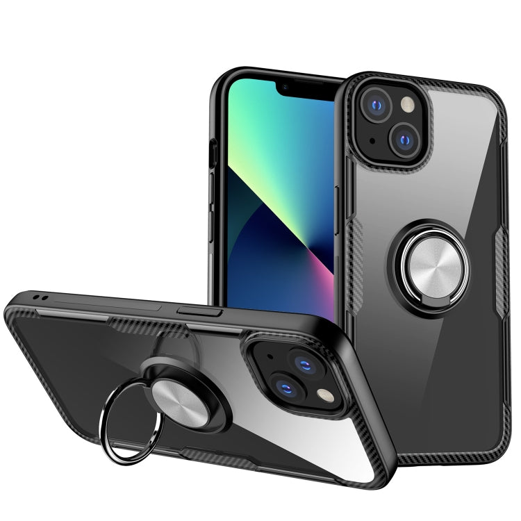 For iPhone 13 mini Shockproof Transparent TPU + Acrylic Protective Case with Ring Holder