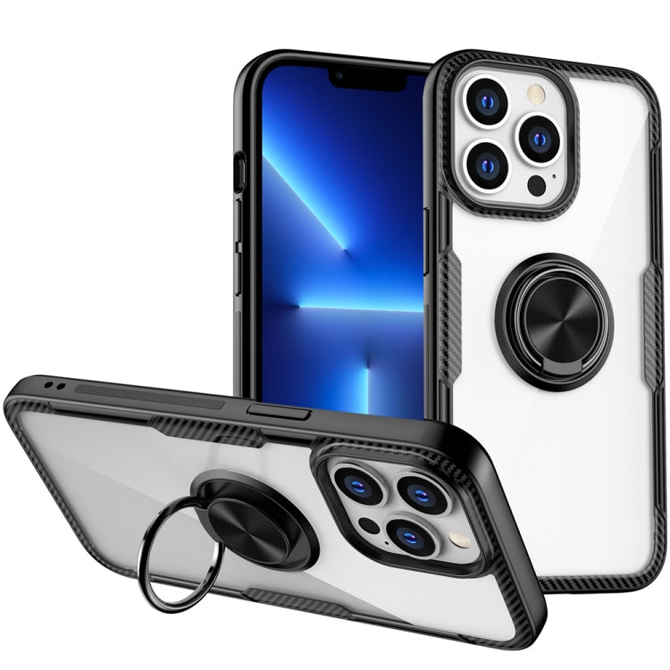 For iPhone 13 Pro Shockproof Transparent TPU + Acrylic Protective Case with Ring Holder