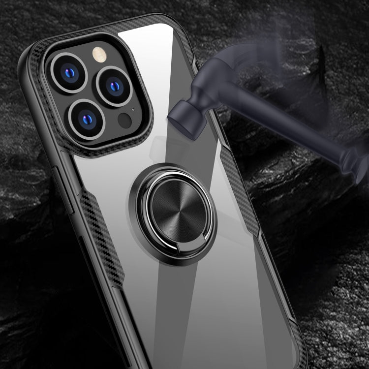 For iPhone 13 Pro Shockproof Transparent TPU + Acrylic Protective Case with Ring Holder