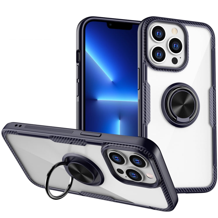 For iPhone 13 Pro Shockproof Transparent TPU + Acrylic Protective Case with Ring Holder