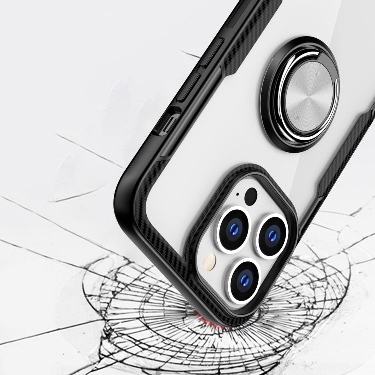 For iPhone 13 Pro Shockproof Transparent TPU + Acrylic Protective Case with Ring Holder