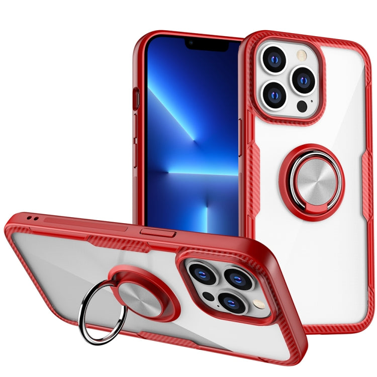 For iPhone 13 Pro Shockproof Transparent TPU + Acrylic Protective Case with Ring Holder