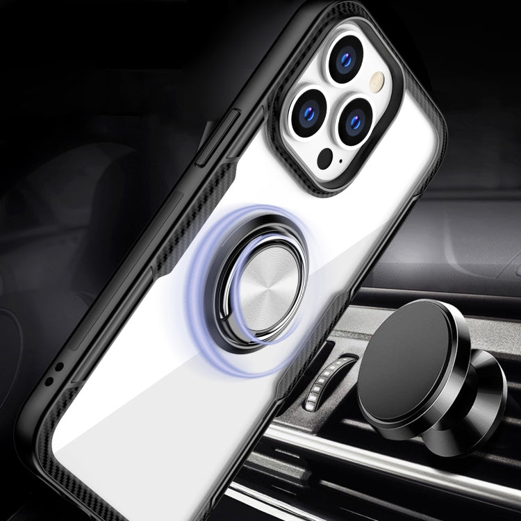 For iPhone 13 Pro Shockproof Transparent TPU + Acrylic Protective Case with Ring Holder