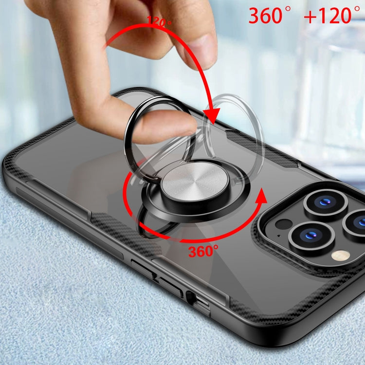 For iPhone 13 Pro Max Shockproof Transparent TPU + Acrylic Protective Case with Ring Holder