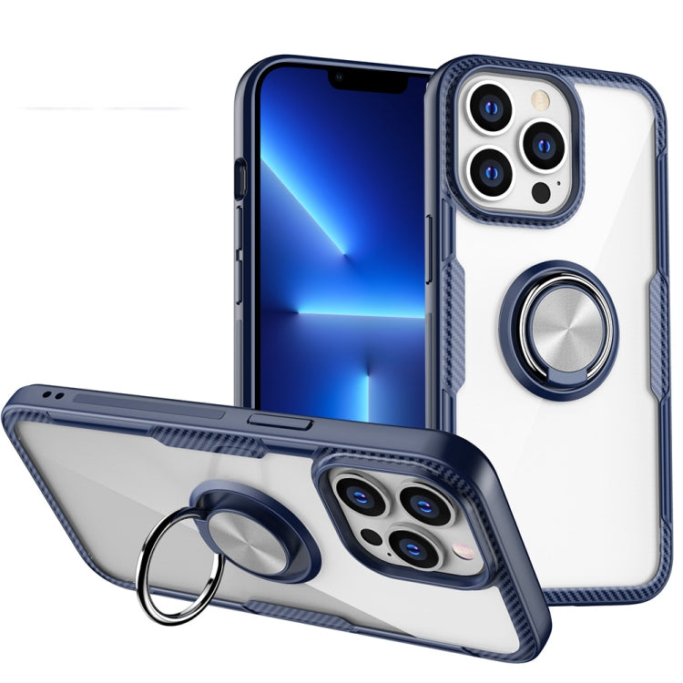 For iPhone 13 Pro Max Shockproof Transparent TPU + Acrylic Protective Case with Ring Holder