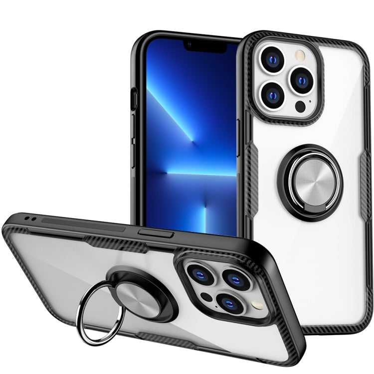 For iPhone 13 Pro Max Shockproof Transparent TPU + Acrylic Protective Case with Ring Holder