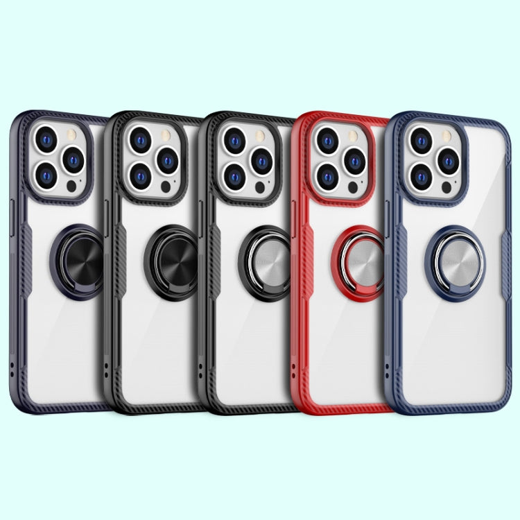 For iPhone 13 Pro Max Shockproof Transparent TPU + Acrylic Protective Case with Ring Holder