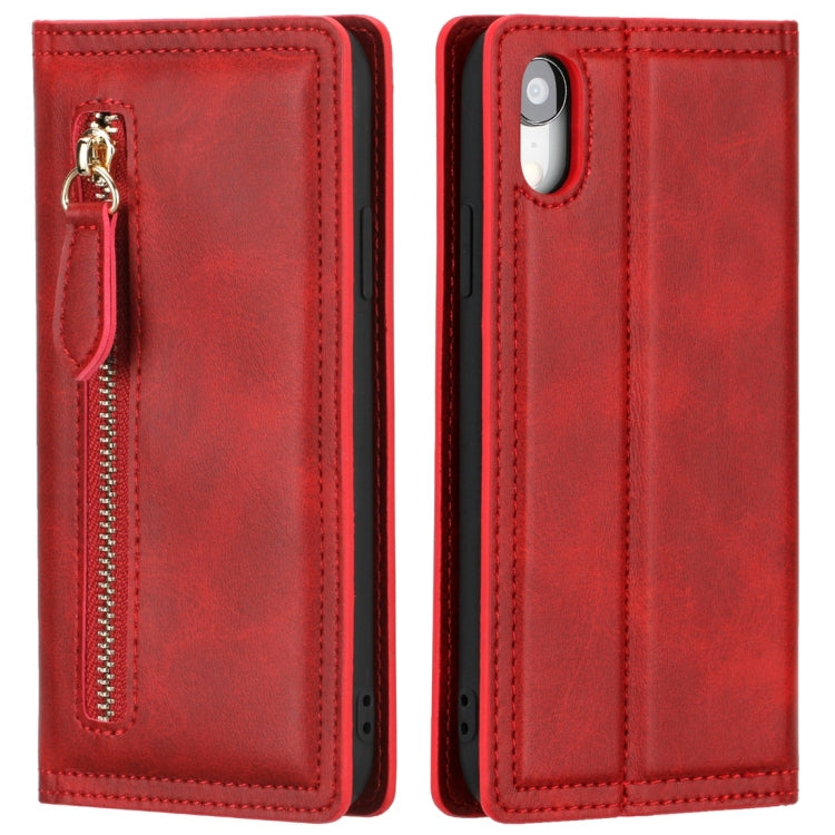 For iPhone XR Skin Texture Magnetic Zipper Horizontal Flip Leather Case with Card Slot & Wallet