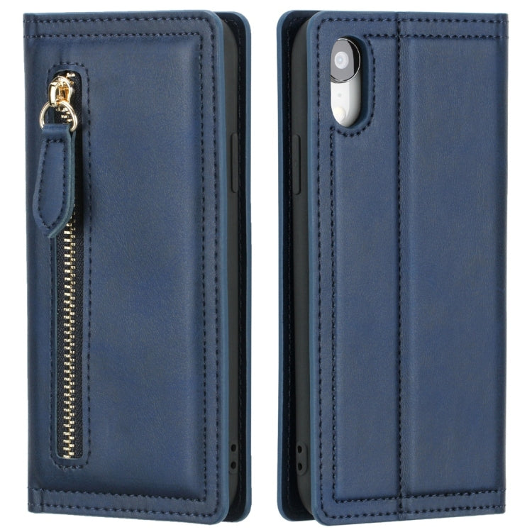 For iPhone XR Skin Texture Magnetic Zipper Horizontal Flip Leather Case with Card Slot & Wallet