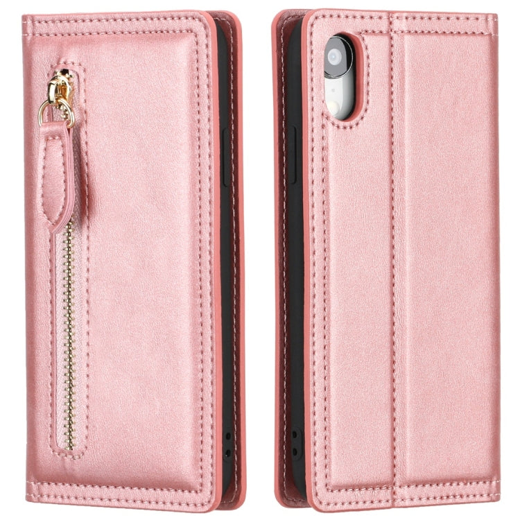 For iPhone XR Skin Texture Magnetic Zipper Horizontal Flip Leather Case with Card Slot & Wallet