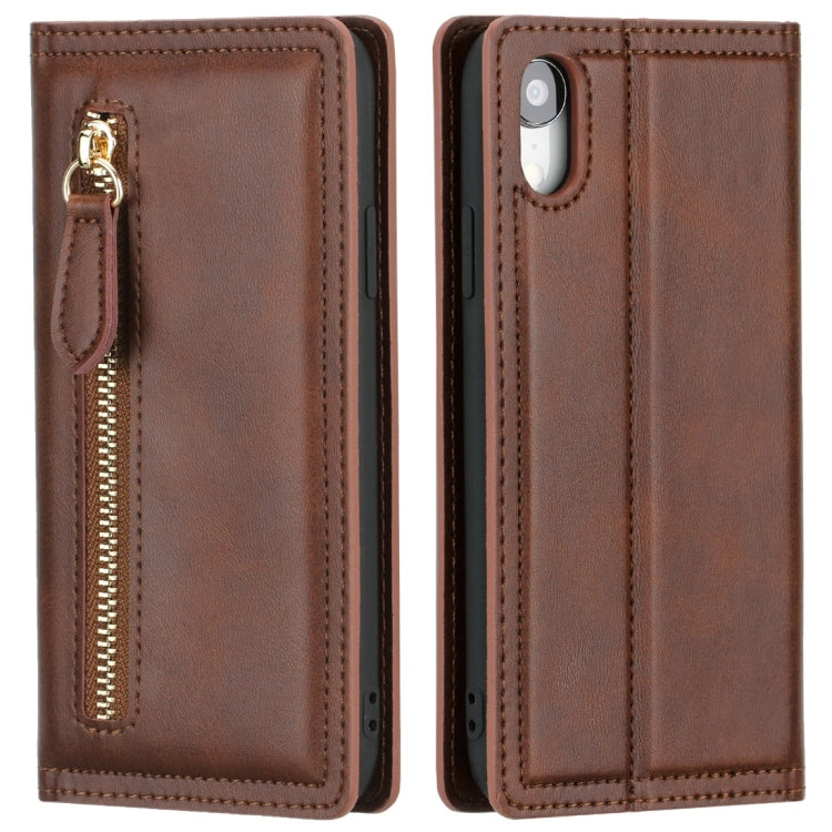 For iPhone XR Skin Texture Magnetic Zipper Horizontal Flip Leather Case with Card Slot & Wallet