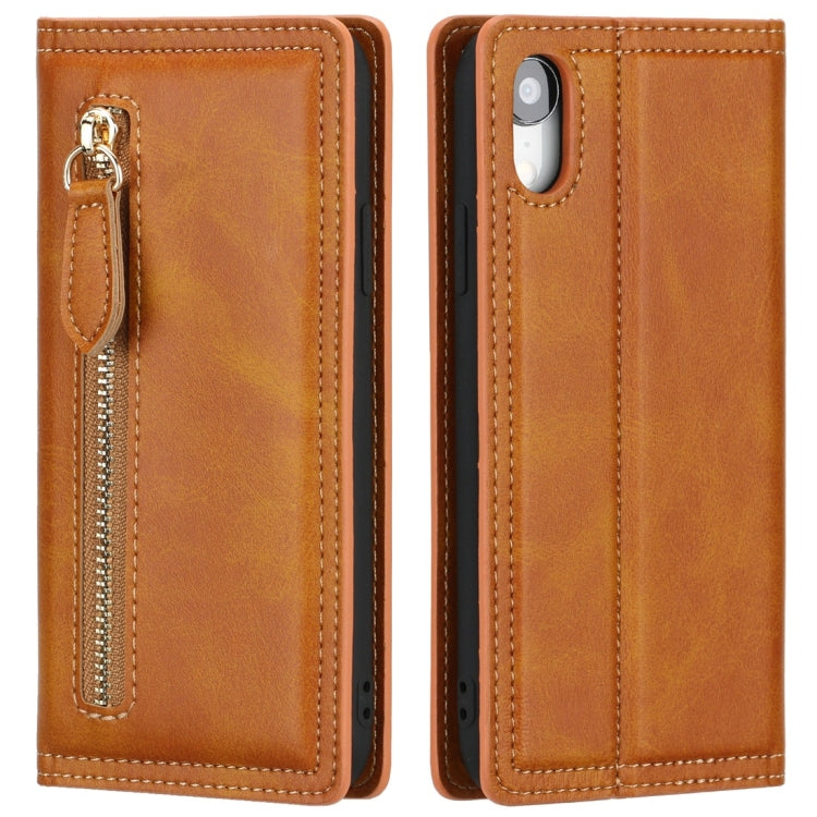 For iPhone XR Skin Texture Magnetic Zipper Horizontal Flip Leather Case with Card Slot & Wallet