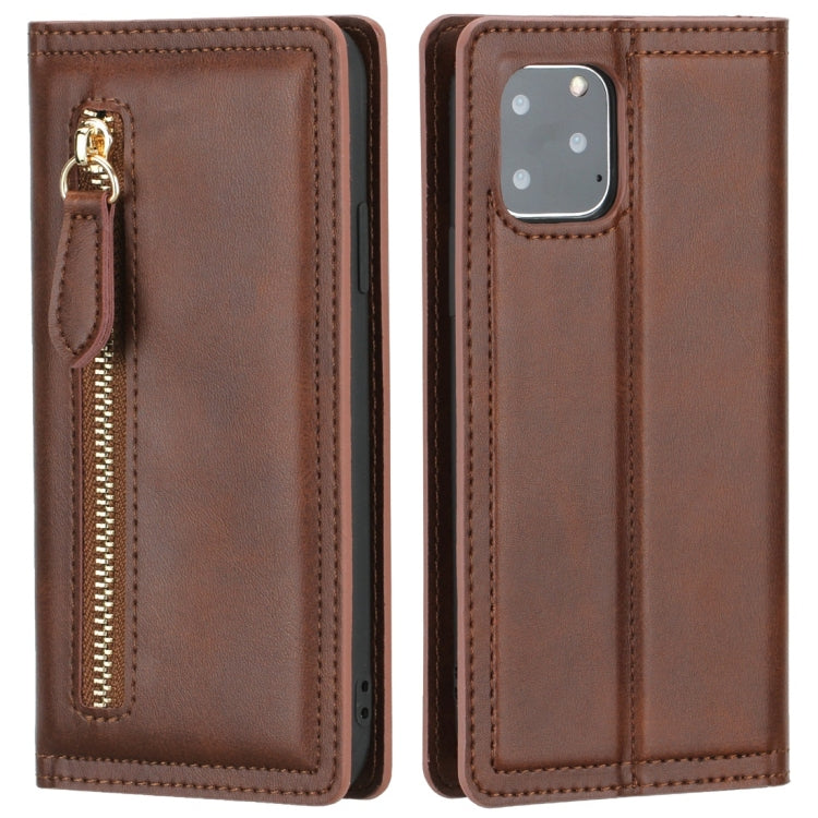 For iPhone 11 Pro Max Skin Texture Magnetic Zipper Horizontal Flip Leather Case with Card Slot & Wallet
