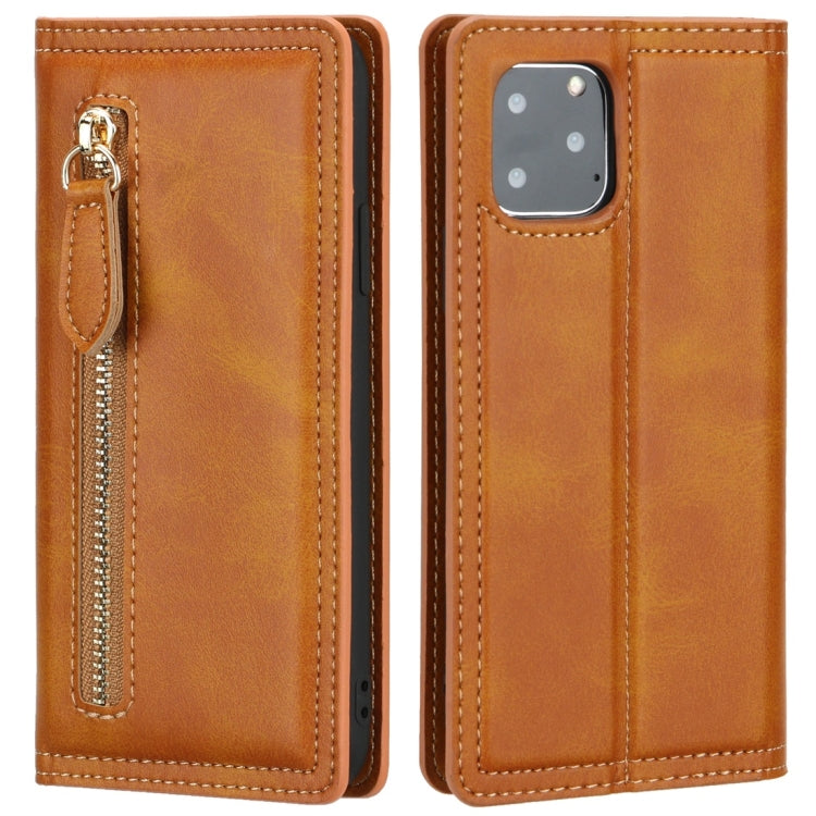 For iPhone 11 Pro Max Skin Texture Magnetic Zipper Horizontal Flip Leather Case with Card Slot & Wallet