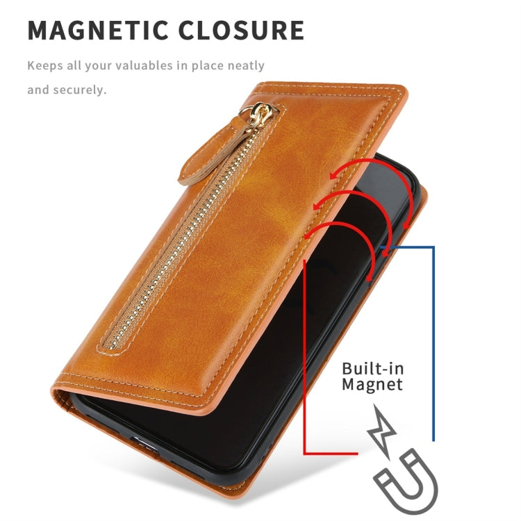 For iPhone 11 Skin Texture Magnetic Zipper Horizontal Flip Leather Case with Card Slot & Wallet
