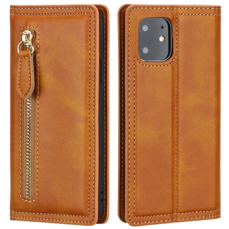 For iPhone 11 Skin Texture Magnetic Zipper Horizontal Flip Leather Case with Card Slot & Wallet