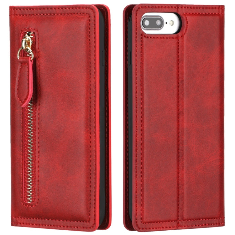 For iPhone 6 Plus / 7 Plus / 8 Plus Skin Texture Magnetic Zipper Horizontal Flip Leather Case with Card Slot & Wallet