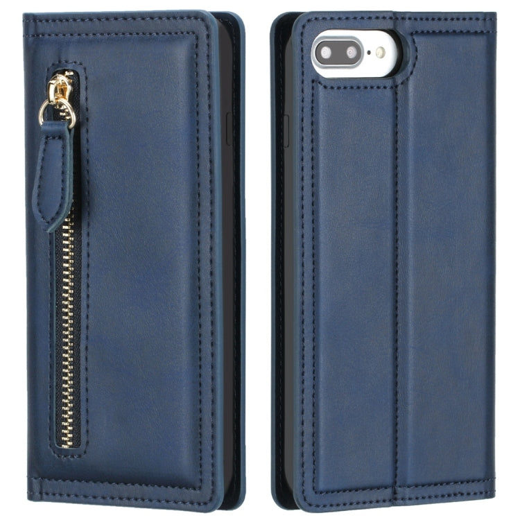 For iPhone 6 Plus / 7 Plus / 8 Plus Skin Texture Magnetic Zipper Horizontal Flip Leather Case with Card Slot & Wallet