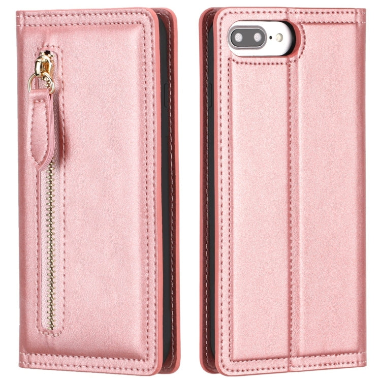 For iPhone 6 Plus / 7 Plus / 8 Plus Skin Texture Magnetic Zipper Horizontal Flip Leather Case with Card Slot & Wallet