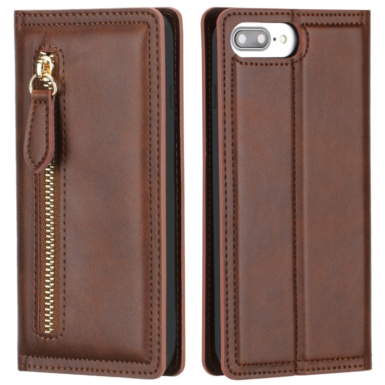 For iPhone 6 Plus / 7 Plus / 8 Plus Skin Texture Magnetic Zipper Horizontal Flip Leather Case with Card Slot & Wallet