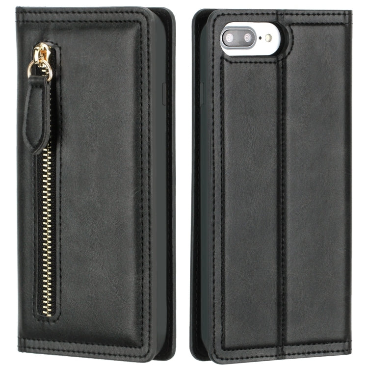 For iPhone 6 Plus / 7 Plus / 8 Plus Skin Texture Magnetic Zipper Horizontal Flip Leather Case with Card Slot & Wallet