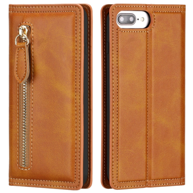 For iPhone 6 Plus / 7 Plus / 8 Plus Skin Texture Magnetic Zipper Horizontal Flip Leather Case with Card Slot & Wallet