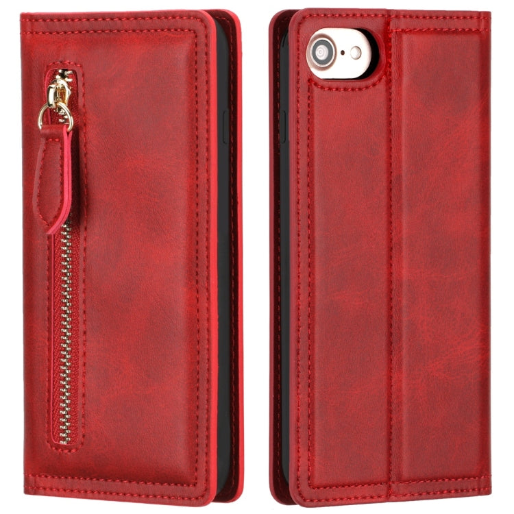 For iPhone 6 / 7 / 8 Skin Texture Magnetic Zipper Horizontal Flip Leather Case with Card Slot & Wallet