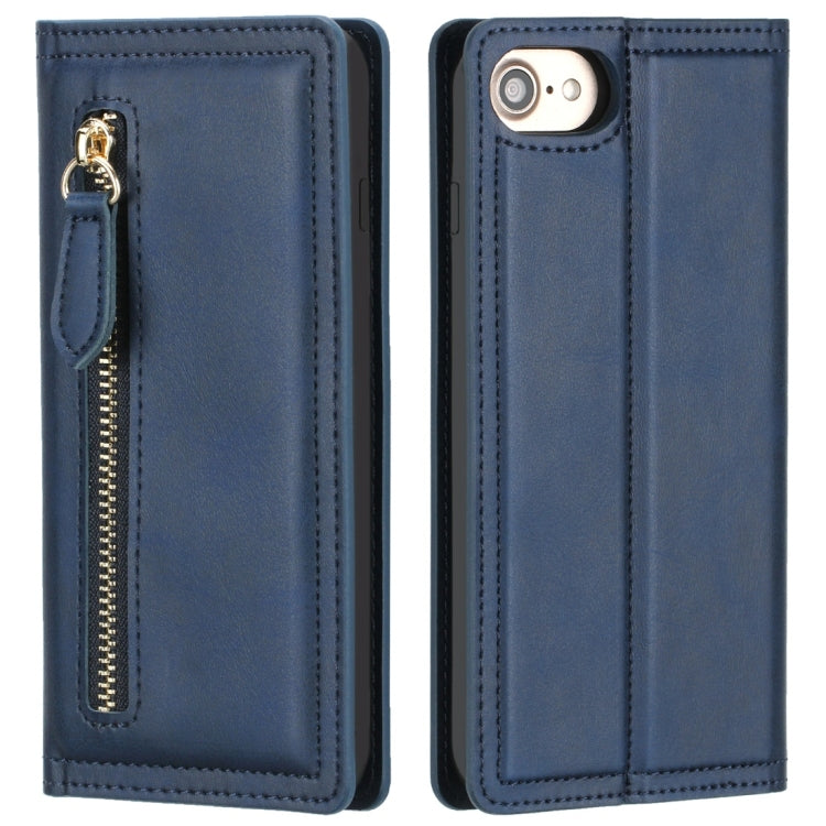 For iPhone 6 / 7 / 8 Skin Texture Magnetic Zipper Horizontal Flip Leather Case with Card Slot & Wallet
