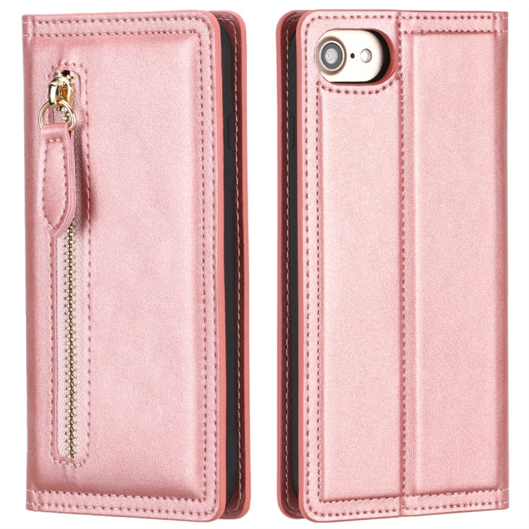 For iPhone 6 / 7 / 8 Skin Texture Magnetic Zipper Horizontal Flip Leather Case with Card Slot & Wallet