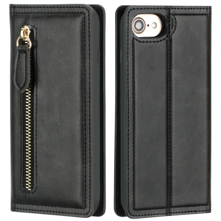 For iPhone 6 / 7 / 8 Skin Texture Magnetic Zipper Horizontal Flip Leather Case with Card Slot & Wallet
