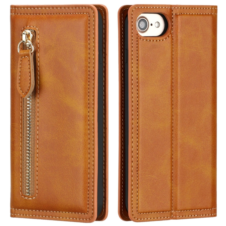 For iPhone 6 / 7 / 8 Skin Texture Magnetic Zipper Horizontal Flip Leather Case with Card Slot & Wallet