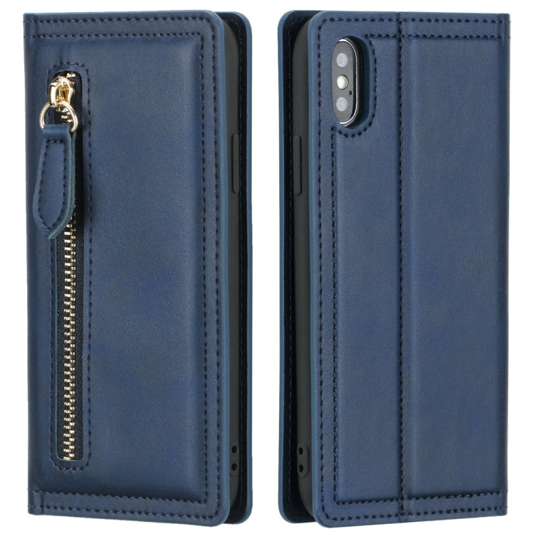 For iPhone X / XS Skin Texture Magnetic Zipper Horizontal Flip Leather Case with Card Slot & Wallet