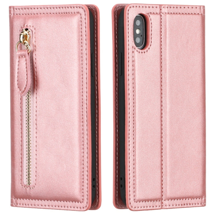 For iPhone XS Max Skin Texture Magnetic Zipper Horizontal Flip Leather Case with Card Slot & Wallet