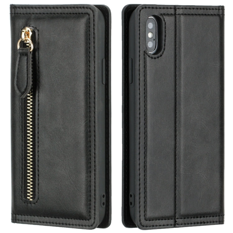 For iPhone XS Max Skin Texture Magnetic Zipper Horizontal Flip Leather Case with Card Slot & Wallet