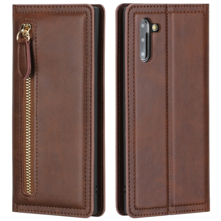 For Galaxy Note 10 Skin Texture Magnetic Zipper Horizontal Flip Leather Case with Card Slot & Wallet