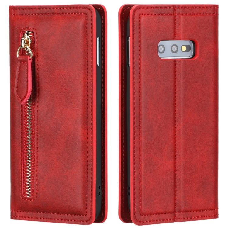 For Galaxy S10e Skin Texture Magnetic Zipper Horizontal Flip Leather Case with Card Slot & Wallet