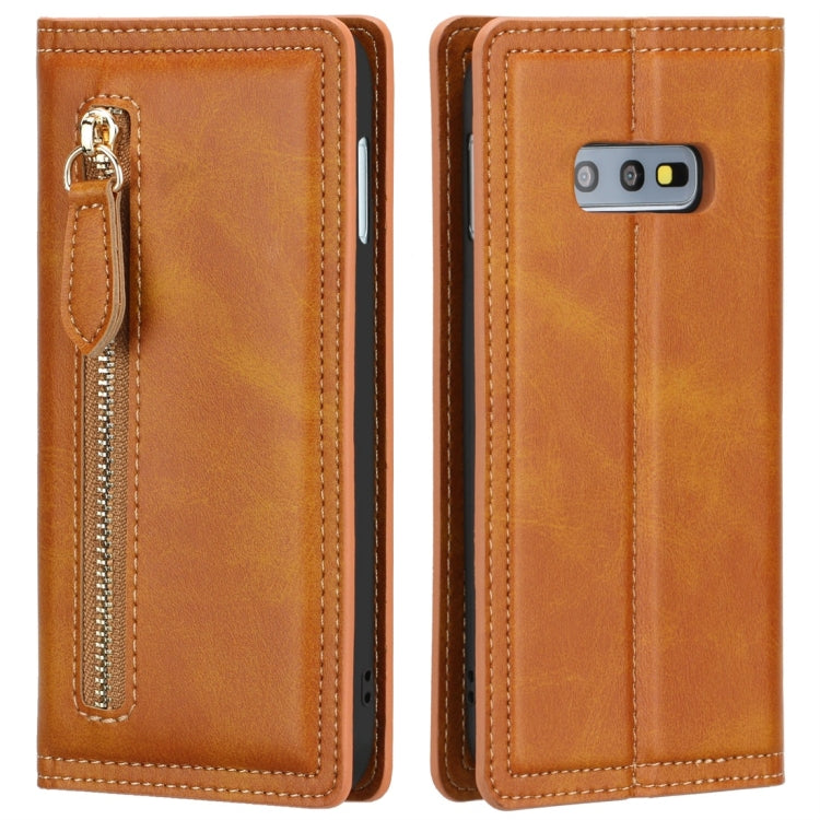 For Galaxy S10e Skin Texture Magnetic Zipper Horizontal Flip Leather Case with Card Slot & Wallet