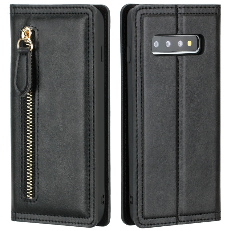 For Galaxy S10+ Skin Texture Magnetic Zipper Horizontal Flip Leather Case with Card Slot & Wallet