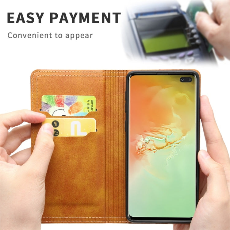 For Galaxy S10+ Skin Texture Magnetic Zipper Horizontal Flip Leather Case with Card Slot & Wallet