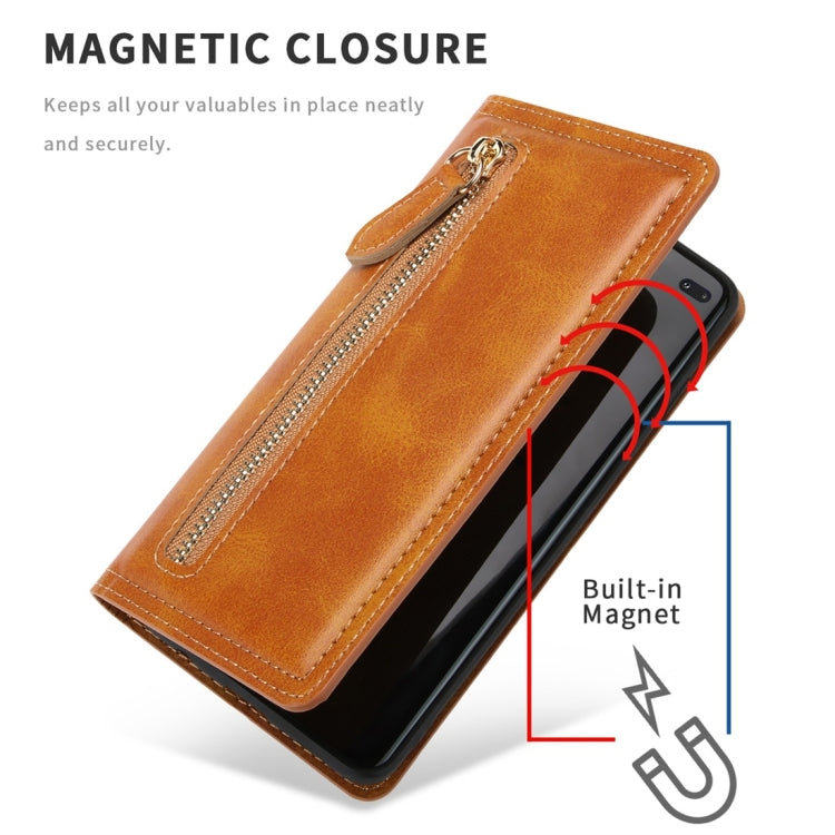 For Galaxy S10+ Skin Texture Magnetic Zipper Horizontal Flip Leather Case with Card Slot & Wallet