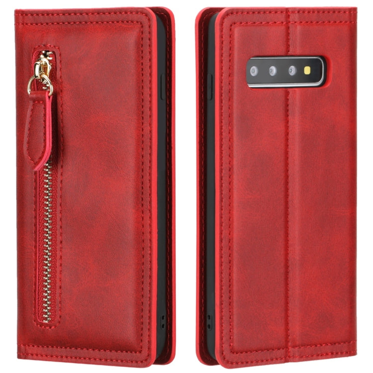 For Galaxy S10 Skin Texture Magnetic Zipper Horizontal Flip Leather Case with Card Slot & Wallet