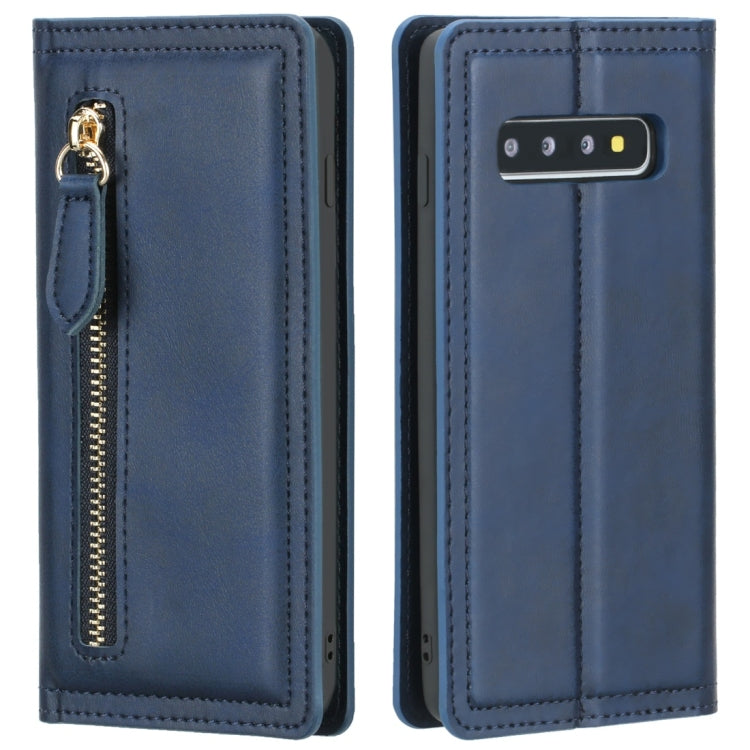 For Galaxy S10 Skin Texture Magnetic Zipper Horizontal Flip Leather Case with Card Slot & Wallet