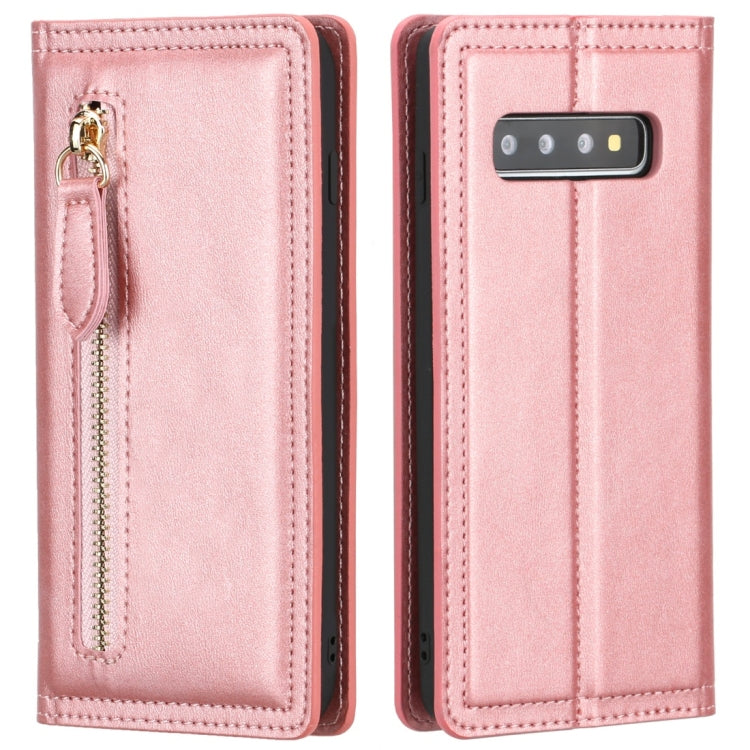 For Galaxy S10 Skin Texture Magnetic Zipper Horizontal Flip Leather Case with Card Slot & Wallet